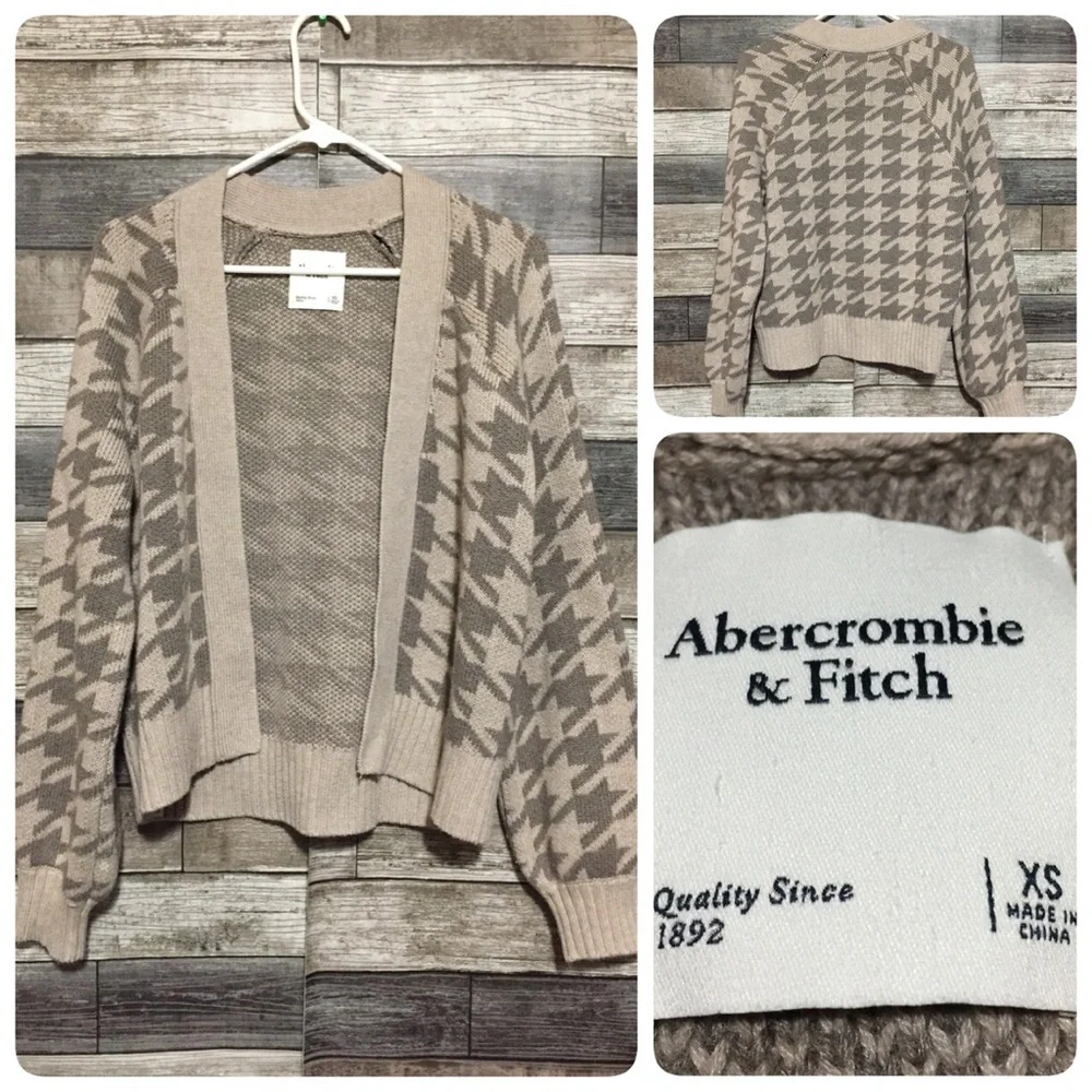 Abercrombie Fitch Houndstooth Plaid Open Front Cardigan Sweater Women’s XS FLAW - Picture 1 of 9